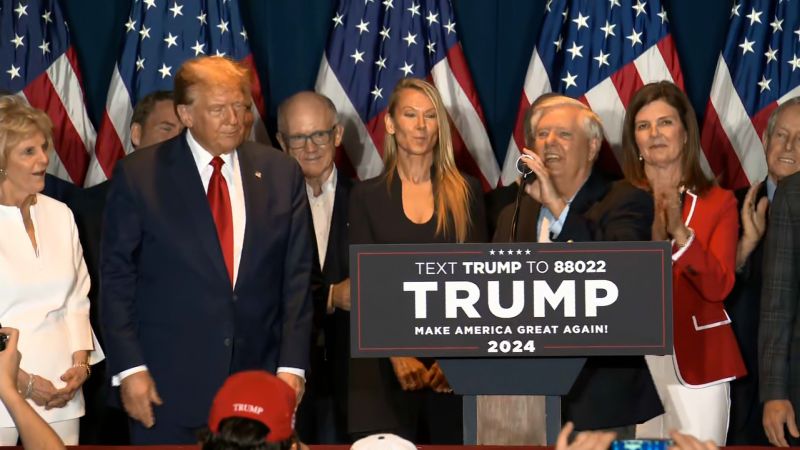 Some in crowd boo Lindsey Graham at Trump victory speech event