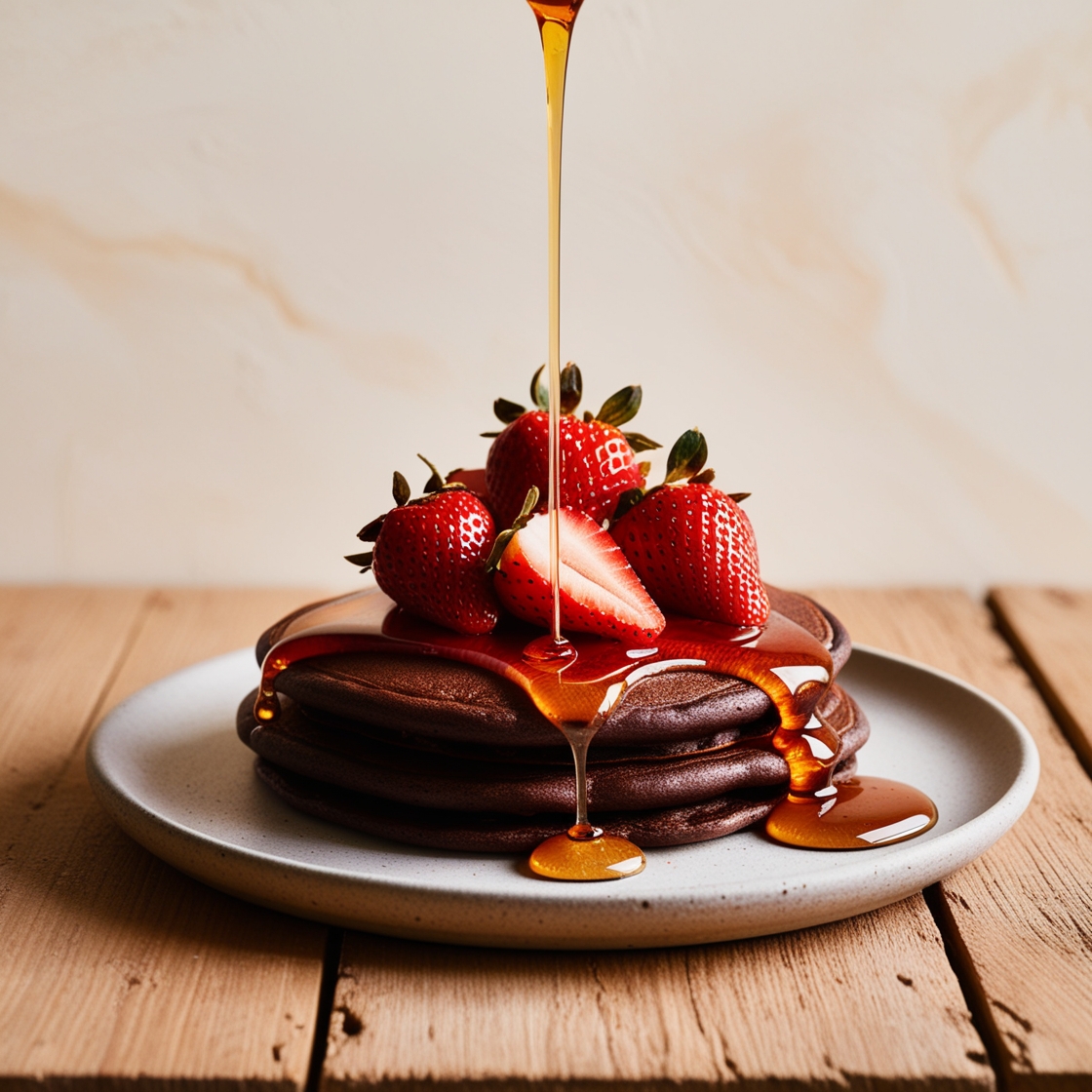 Chocolate Pancakes with Strawberries and Maple Syrup – Delicious Chocolate Pancake Recipe