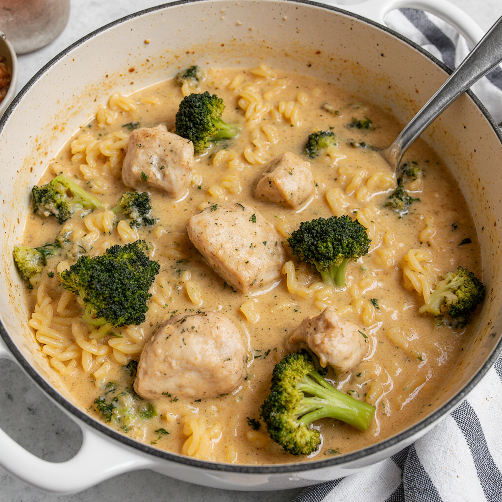 Create Comfort with Cheesy Chicken Broccoli Orzo in 30 Minutes!
