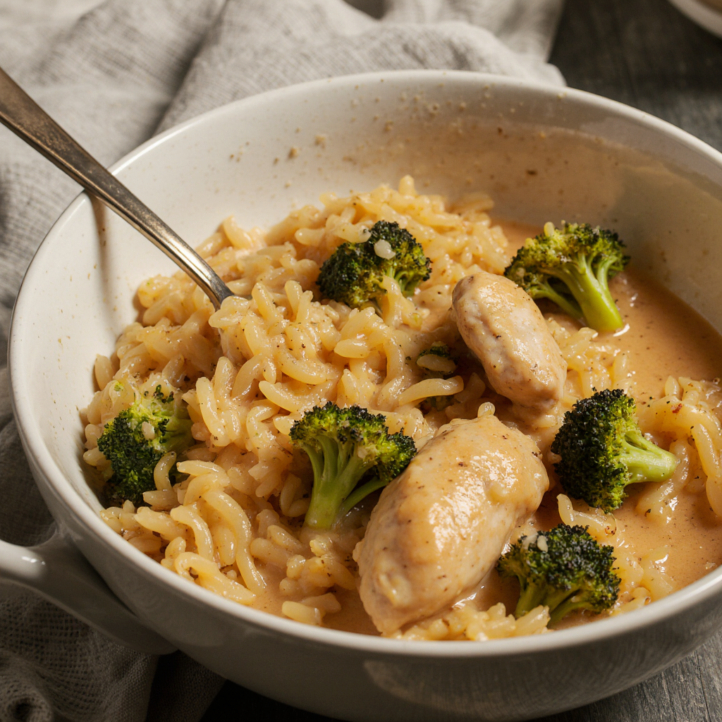 Comfort with Cheesy Chicken Broccoli Orzo