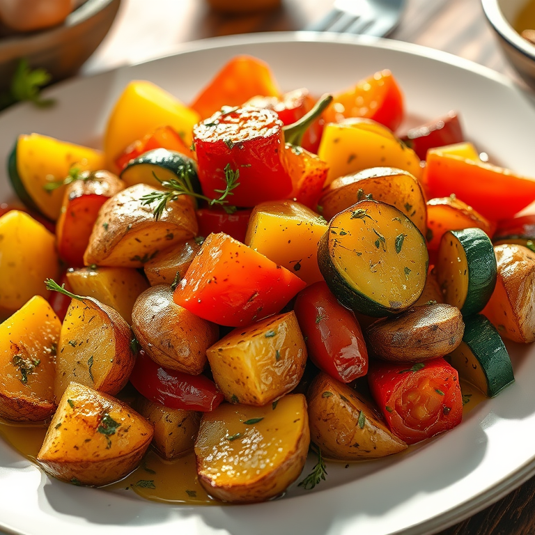 Enjoy Flavorful Garlic Herb Roasted Potatoes and Veggies Tonight!